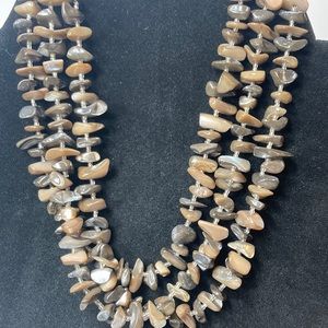 15" 3 Strand Stone Chip Choker Necklace Neutral Earth Tone Stamped Japan